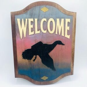 Vintage Rustic Wooden “Welcome” Sign with Flying Duck Wall Decor 11” x 14.5”